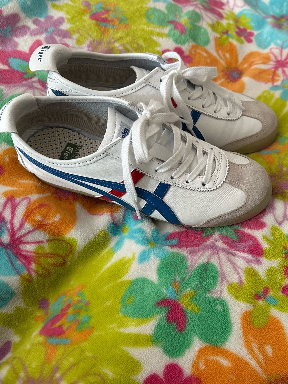 Onitsuka Tiger by Asics White Sneakers with Blue and Red Stripes - Kids